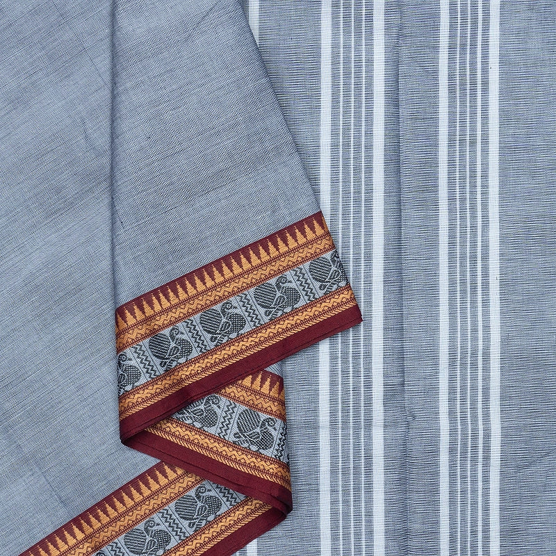 Hayagrivas Grey Handloom Chettinad Cotton Saree SSCBF134H1-4