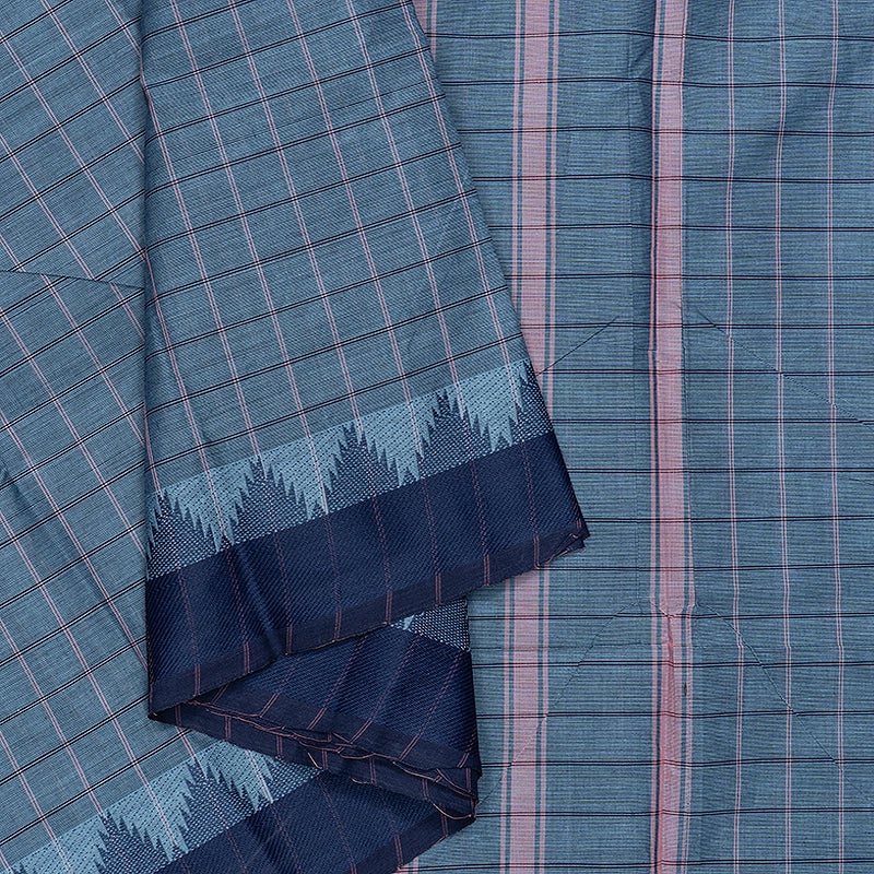 Hayagrivas Bluish-Grey Handloom Chettinad Cotton Saree SSCBF134H2-34