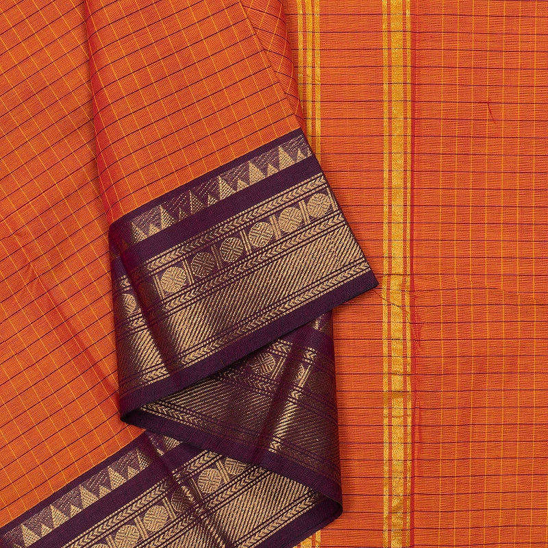 Hayagrivas Sunset Orange Handloom Chettinad Cotton Saree SSCBF134H2-39