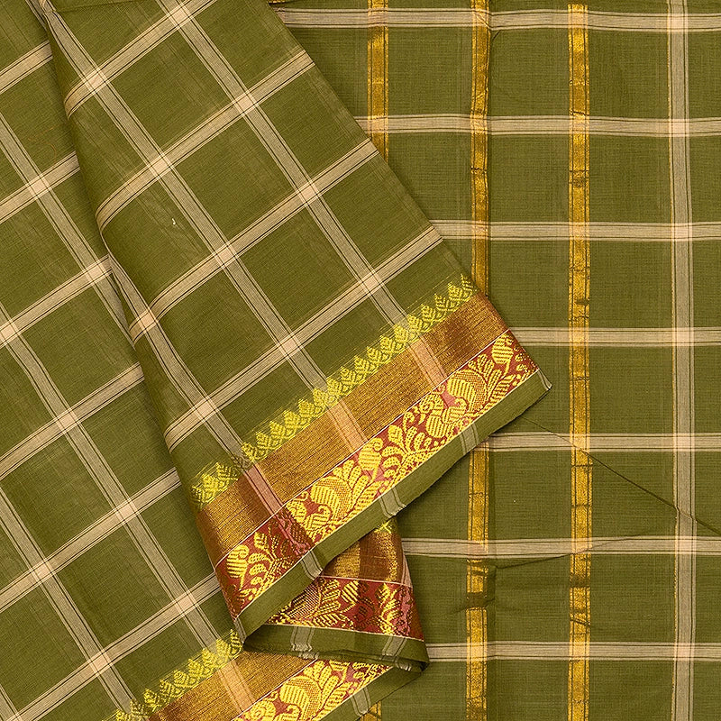 Hayagrivas Olive Green Handloom Chettinad Cotton Saree SSCBF134H2-58