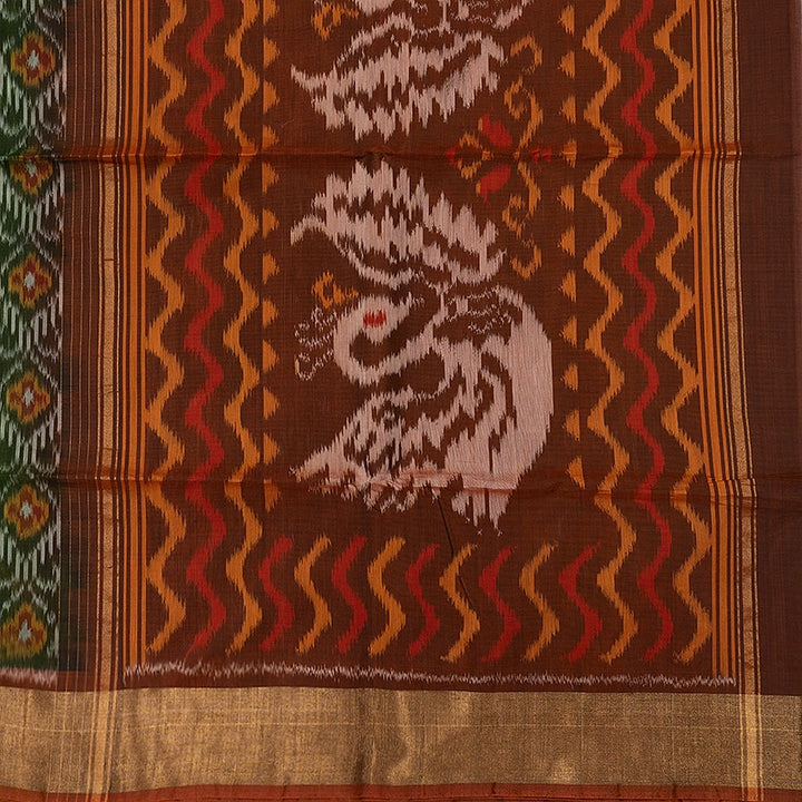 Hayagrivas Mehandi Green Ikkat Kora Silk Cotton Saree SSCBF155H1-22
