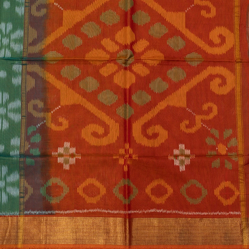 Hayagrivas Sea Green Ikkat Kora Silk Cotton Saree SSCBF155H1-28