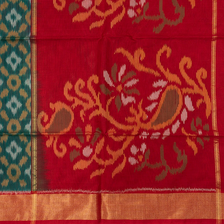 Hayagrivas Bottle Green Ikkat Kora Silk Cotton Saree SSCBF155H1-87