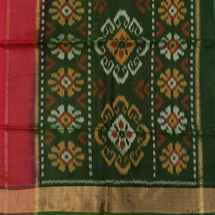 Hayagrivas Red Ikkat Kora Silk Cotton Saree SSCBF155H2-3