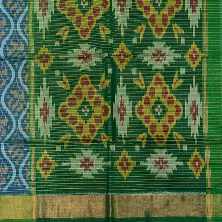 Hayagrivas Rama Blue Ikkat Kora Silk Cotton Saree SSCBF155H3-15