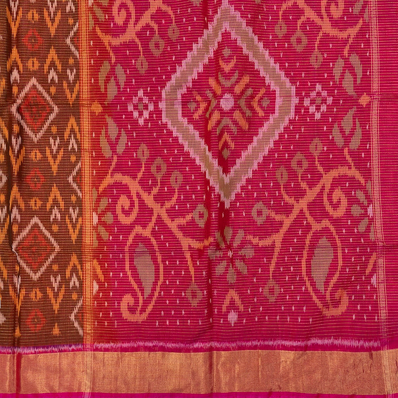 Hayagrivas Rust Orange Ikkat Kora Silk Cotton Saree SSCBF155H3-19