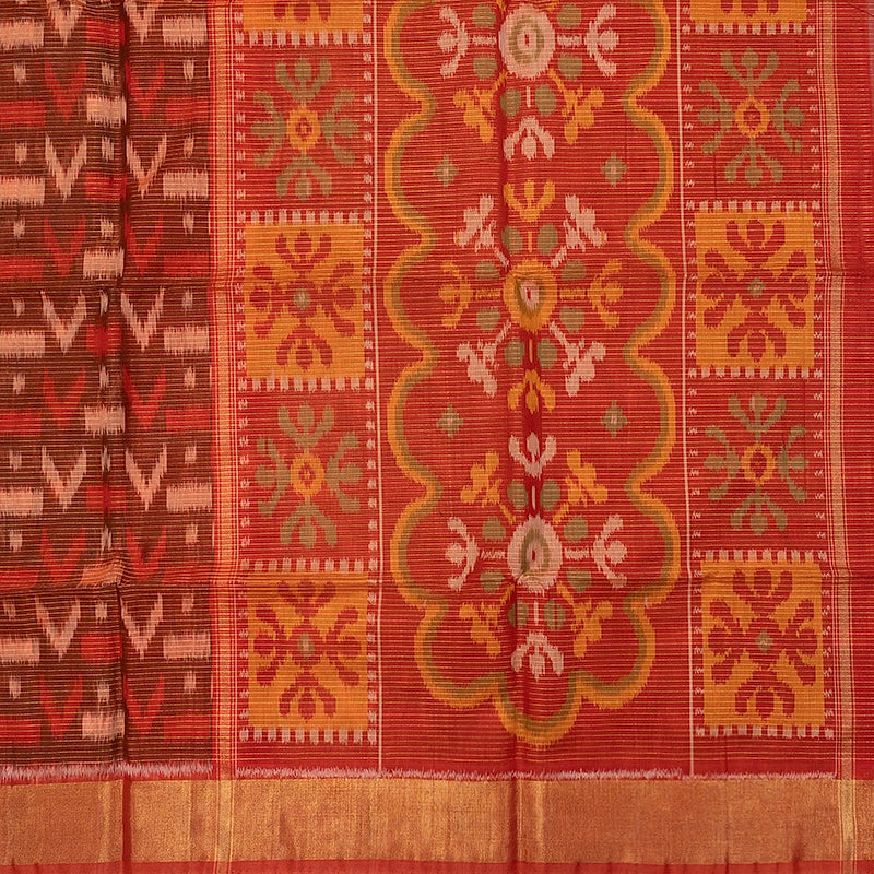 Hayagrivas Rust Brown Ikkat Kora Silk Cotton Saree SSCBF155H3-20