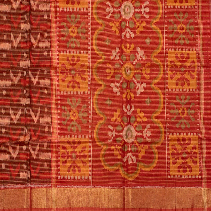 Hayagrivas Rust Brown Ikkat Kora Silk Cotton Saree SSCBF155H3-20