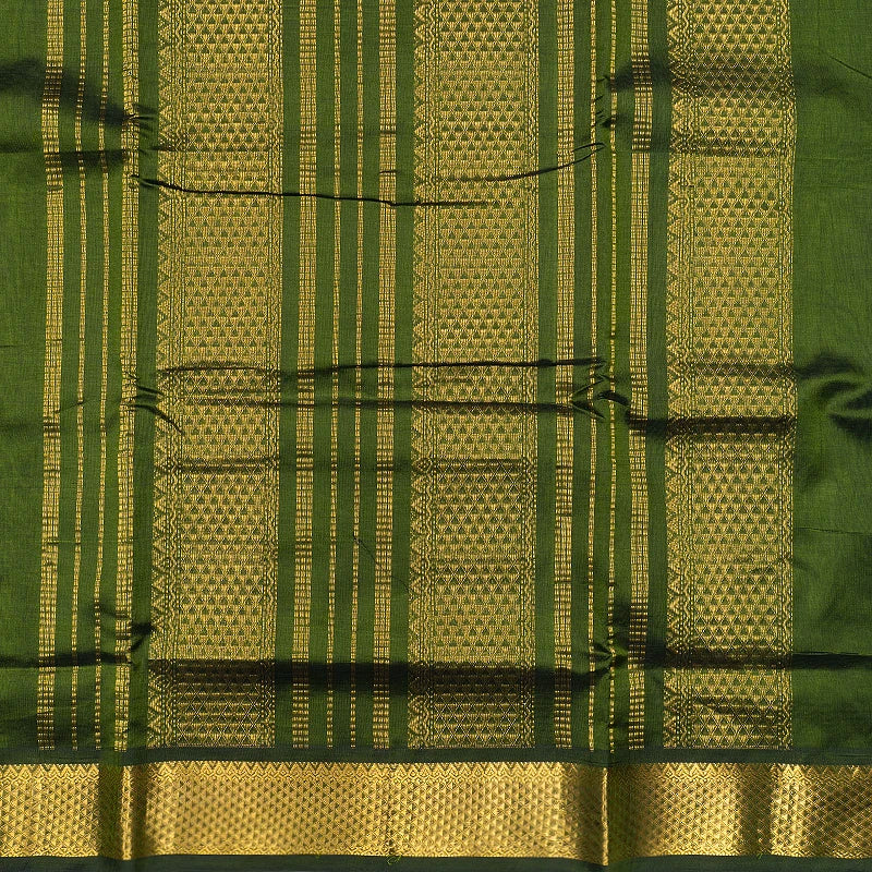 Hayagrivas Mehandi Green Pure Ten Yards Silk Cotton Saree SSCBF174I1-1