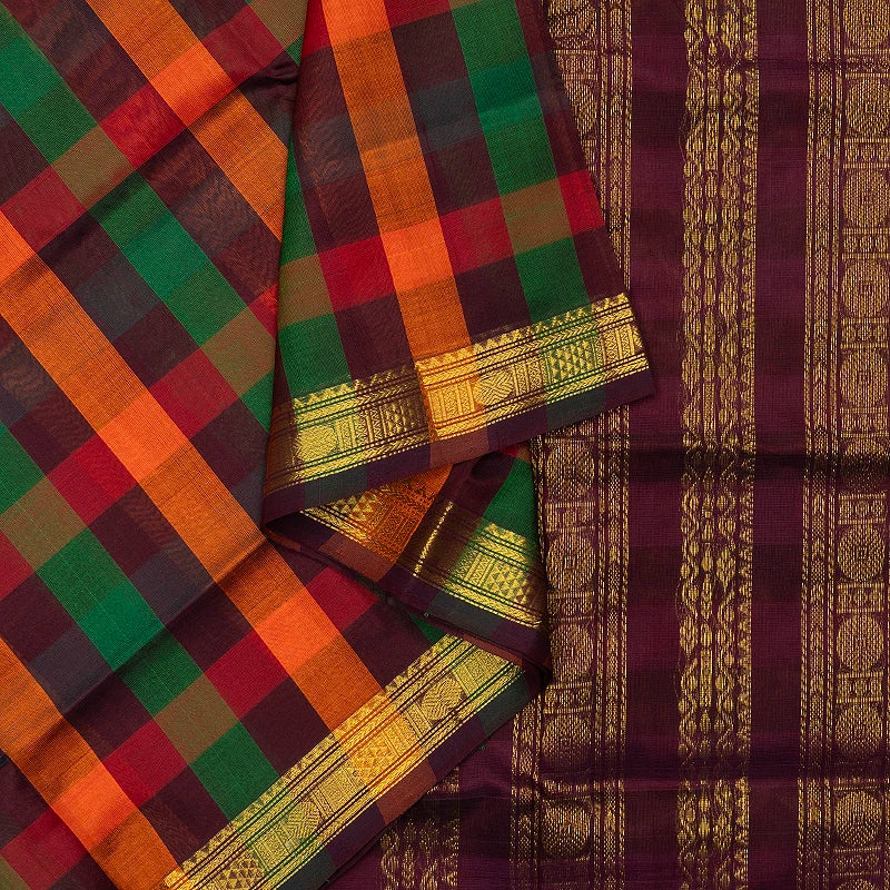 Hayagrivas Multicolour Checks Pure Silk Cotton Saree SSCBF175I5-1