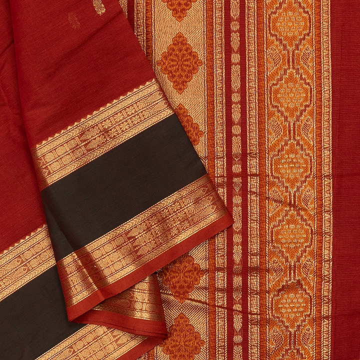 Hayagrivas Brick Orange Handloom Kanchi Cotton Saree SSCBF177I10-2