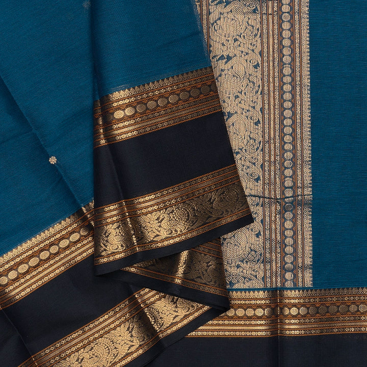 Hayagrivas Peacock Blue Handloom Kanchi Cotton Saree SSCBF177I10-6