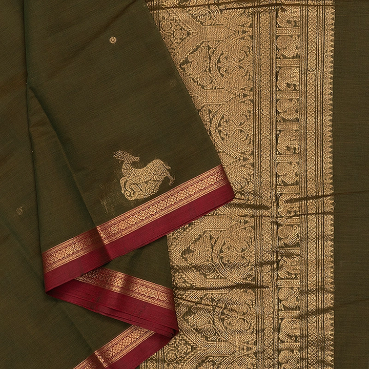 Hayagrivas Mehandi Green Handloom Kanchi Cotton Saree SSCBF177I6-3