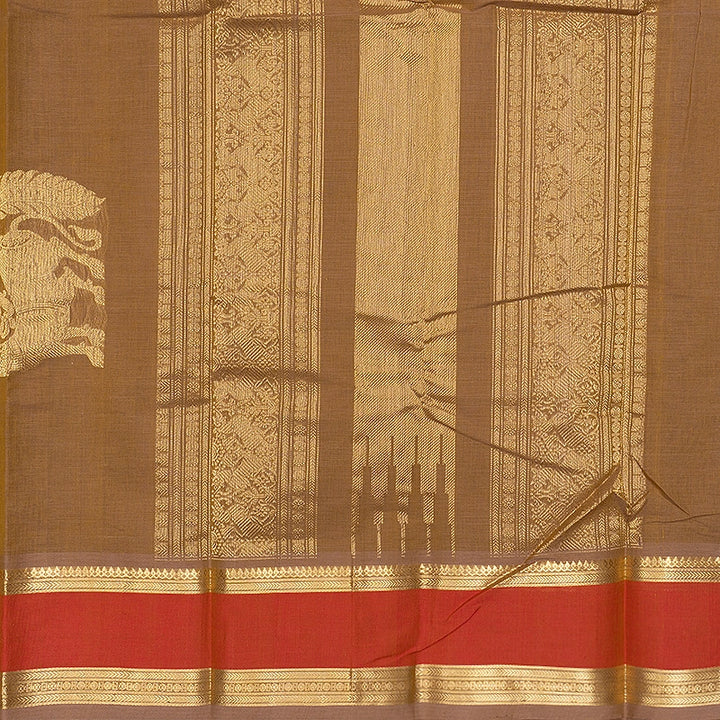 Hayagrivas Khaki Brown Handloom Kanchi Cotton Saree SSCBF177I7-8
