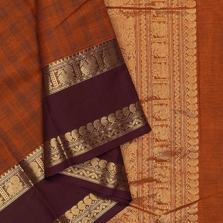 Hayagrivas Rust Orange Handloom Kanchi Cotton Saree SSCBF177I8-5