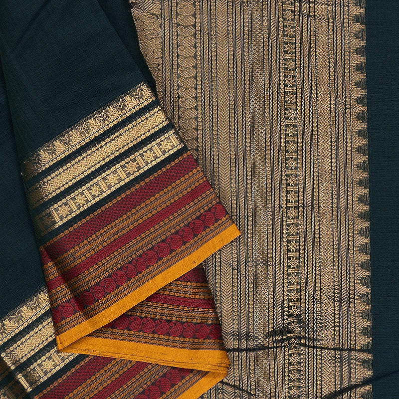Hayagrivas Deep Teal Green Handloom Kanchi Cotton Saree SSCBF177I8-6