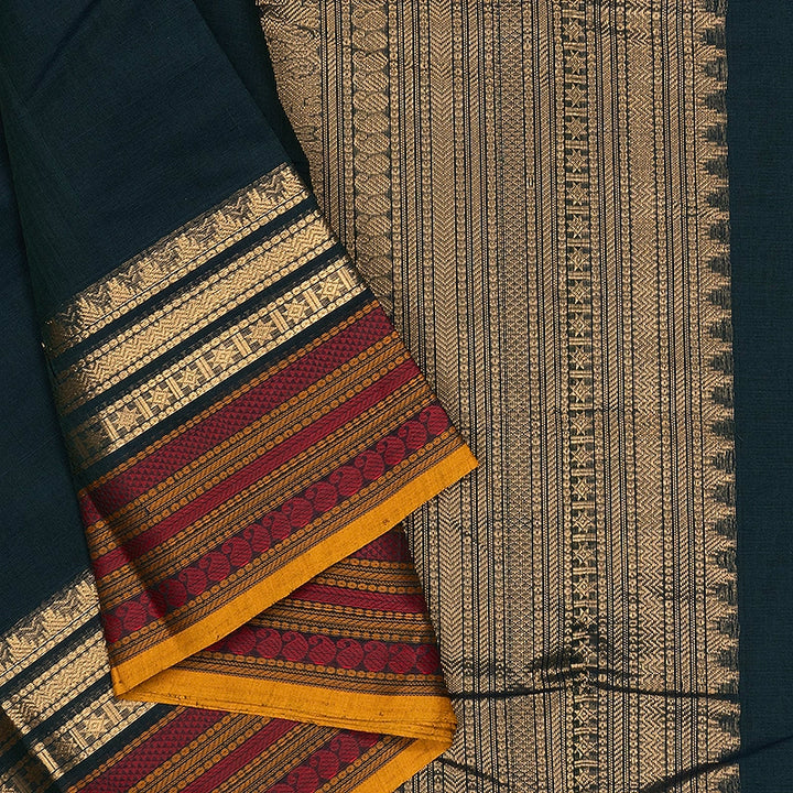 Hayagrivas Deep Teal Green Handloom Kanchi Cotton Saree SSCBF177I8-6