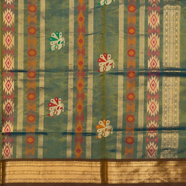 Hayagrivas Metallic Teal Kanchi Silk Cotton Saree SSCBF179I4-5