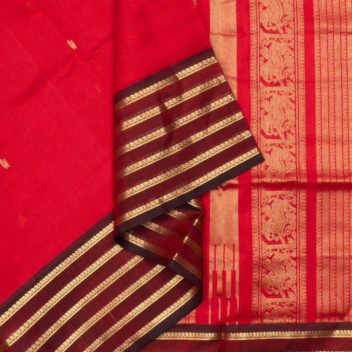 Hayagrivas Red Kanchi Silk Cotton Saree SSCBF179I5-10