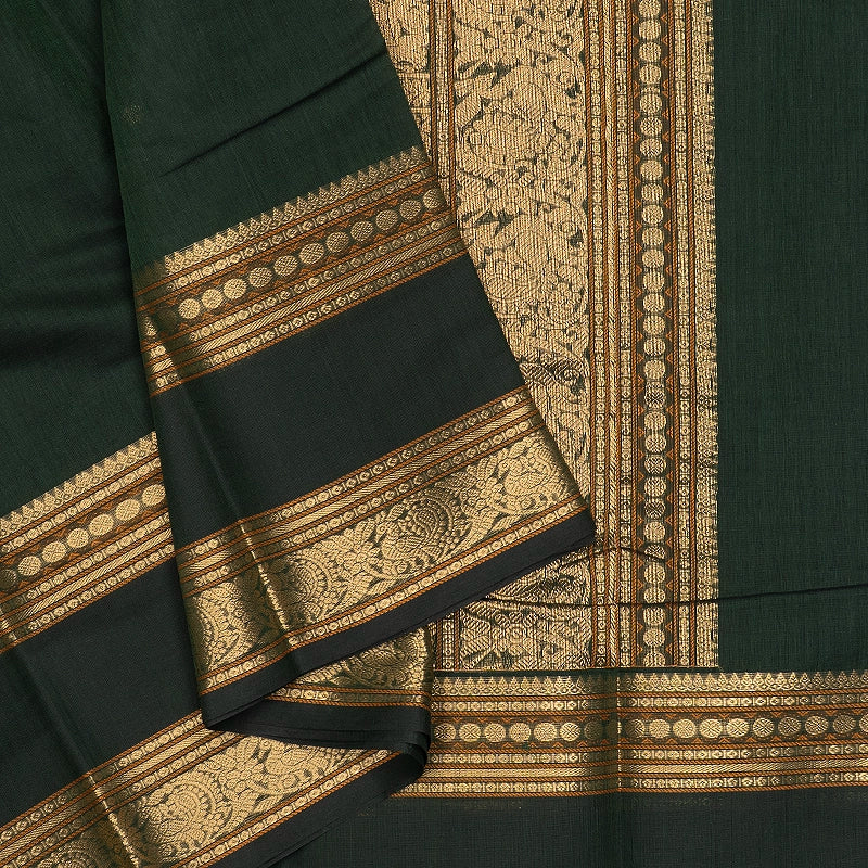 Hayagrivas Bottle Green Handloom Kanchi Cotton Saree SSCBF66E7-1