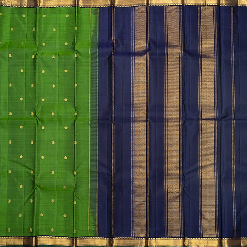 Hayagrivas Handloom Leaf Green Kanjivaram Silk Saree with Navy Blue Border KBF512F2-4