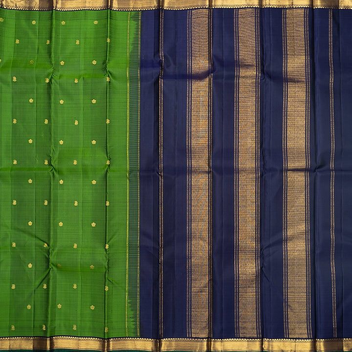 Hayagrivas Handloom Leaf Green Kanjivaram Silk Saree with Navy Blue Border KBF512F2-4