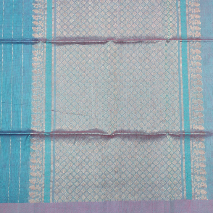 Hayagrivas Cyan Blue Kora Silk Cotton Saree KSBE92A10-14