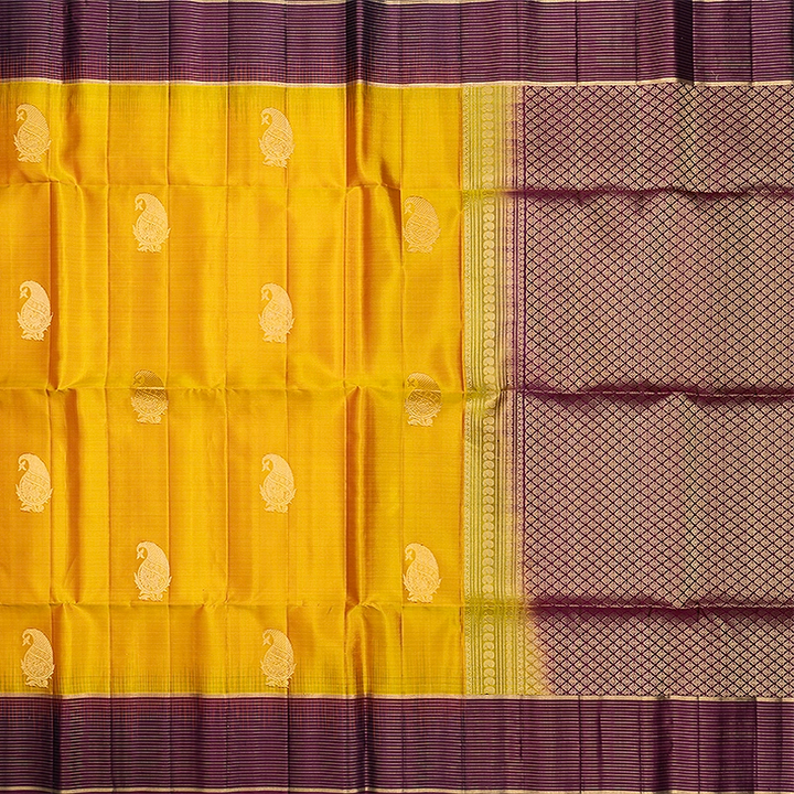 Hayagrivas Mustard Yellow Handloom Soft Silk Saree KBF566G3-1