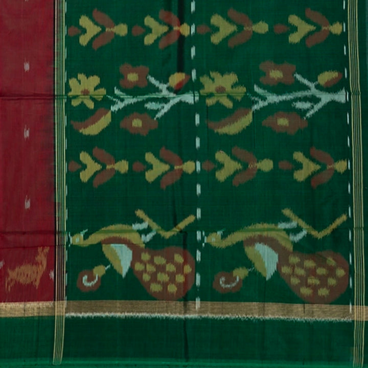 Hayagrivas Maroon Ikkat Kora Silk Cotton Saree KBE2274B1-1