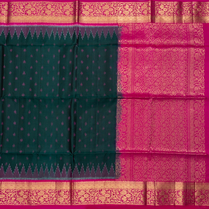 Hayagrivas Peacock Green Handloom Ikkat Soft Silk Saree KBE2154A6-4