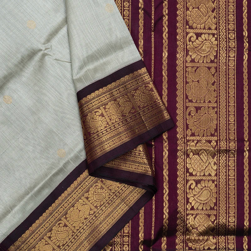Hayagrivas Sliver Grey Pure Silk Cotton Saree SSCBF56E12-5