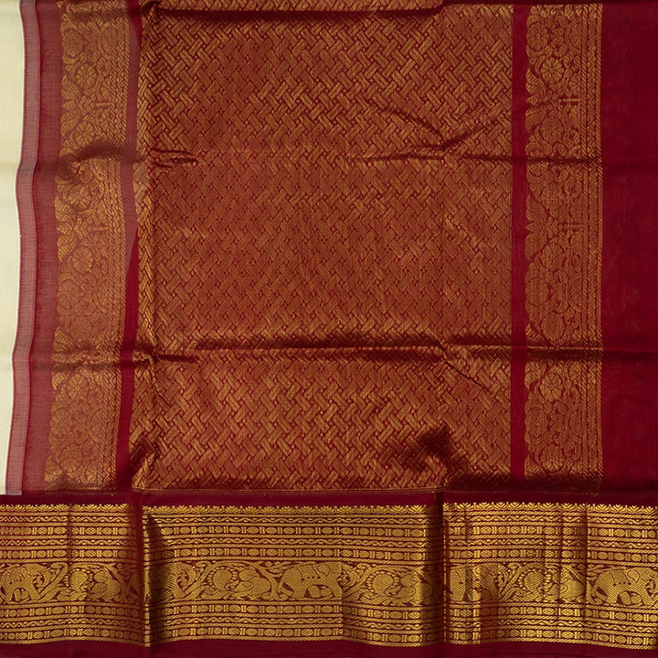 Hayagrivas Half-White Pure Silk Cotton Saree SSCBF16D4-21