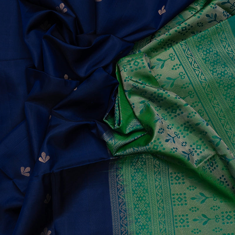 Hayagrivas Dark Blue Handloom Soft Silk Saree KBE2106A43-1