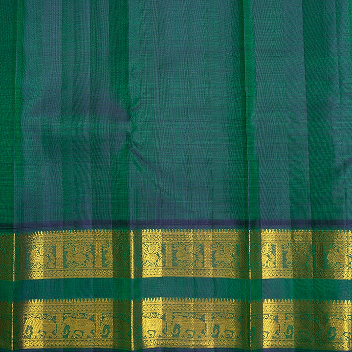 Hayagrivas Handloom Half-White Kanjivaram Silk Saree with Peacock Green Border KBF473F2-2