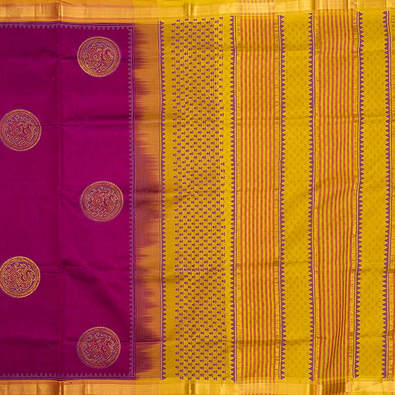 Hayagrivas Vadamalli Purple Pure Printed Silk Cotton Saree HBF195E1-1