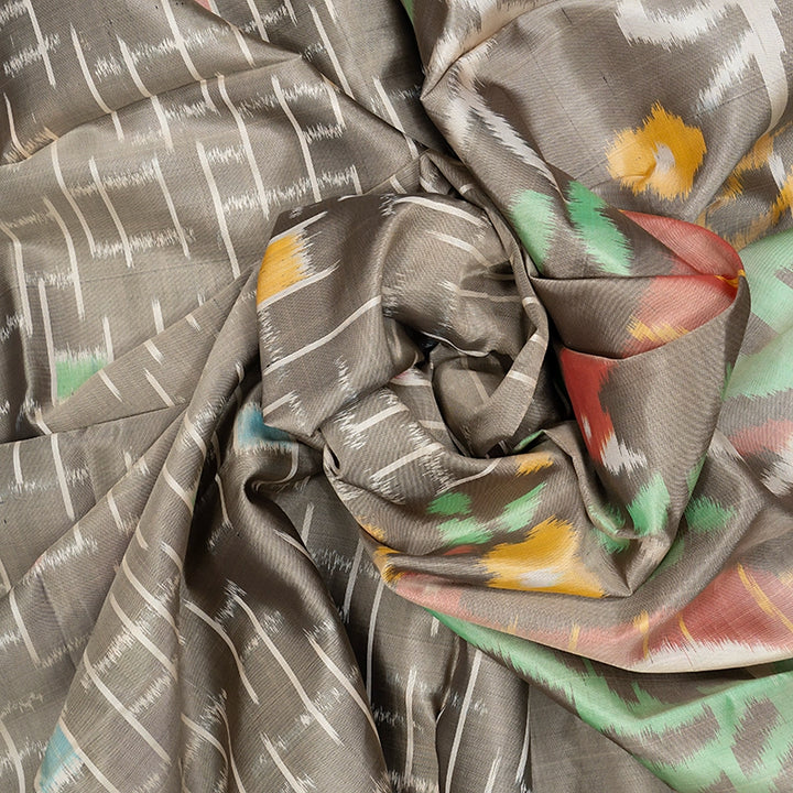 Hayagrivas Greige Handloom Ikkat Soft Silk Saree KBE2157A1-11