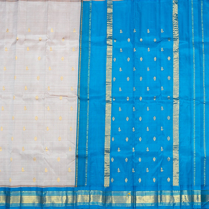 Hayagrivas Light Grey Pure One-sided Border Kanjivaram Silk Saree KBF696G1-45
