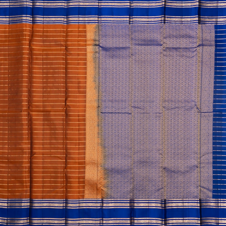 Hayagrivas Handloom Rust Orange Kanjivaram Silk Saree with Blue Border KBF695G10-1