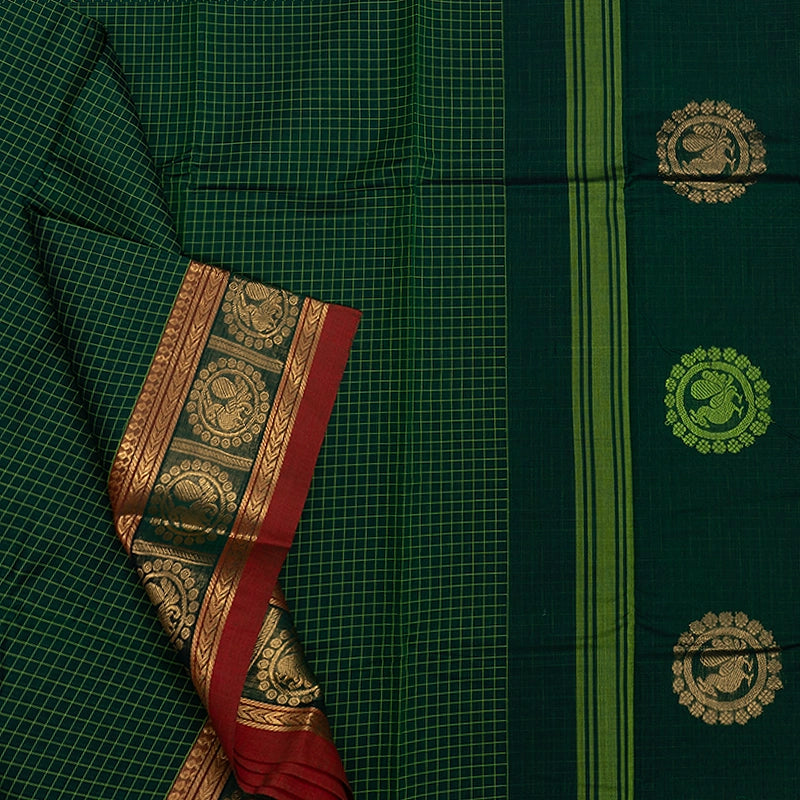 Hayagrivas Bottle Green Handloom Chettinad Cotton Saree KSBE1H14-9