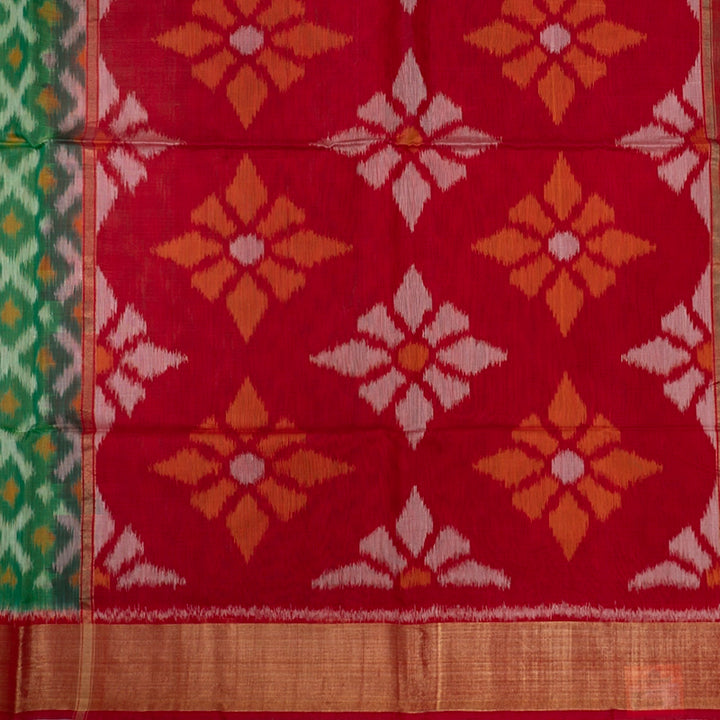 Hayagrivas Parrot Green Ikkat Kora Silk Cotton Saree KBE2149A2-11