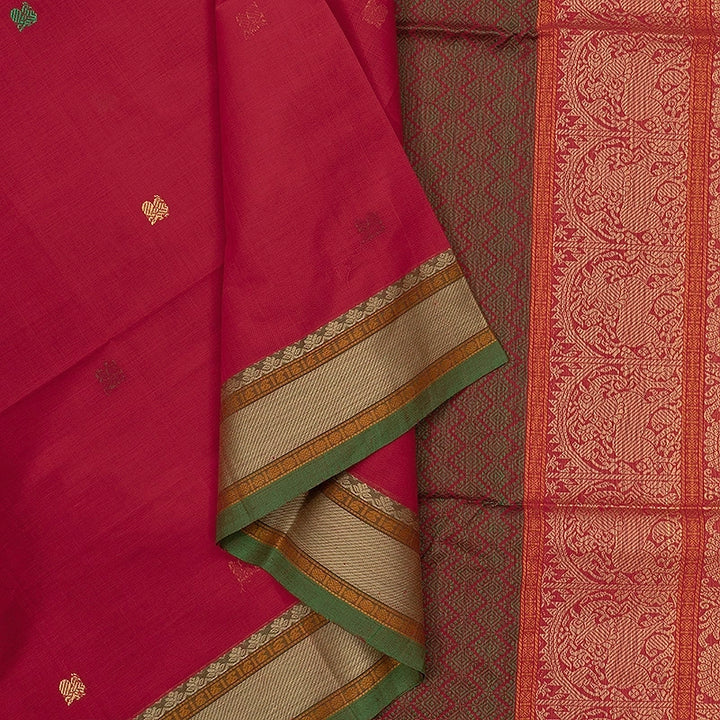 Hayagrivas Tomato Red Handloom Kanchi Cotton Saree SSCBF104F15-1