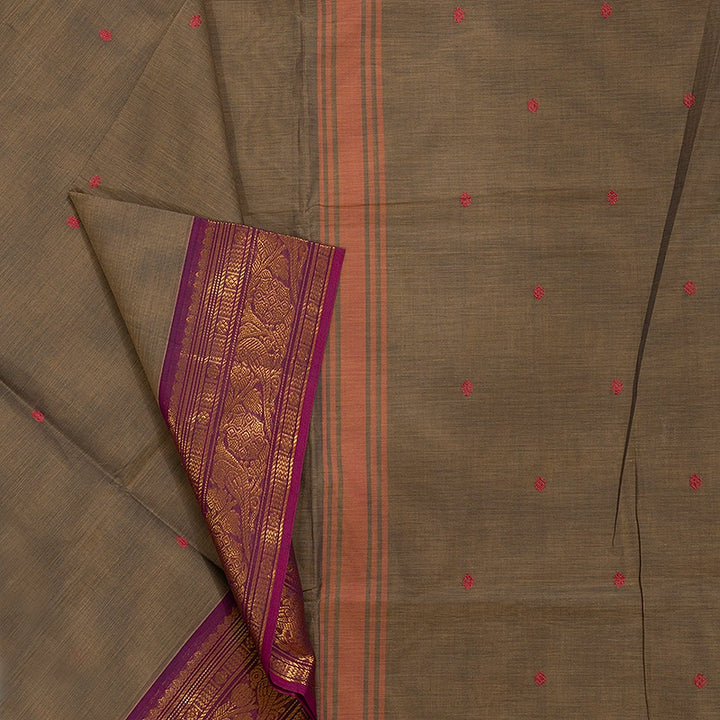 Hayagrivas Greyish-Brown Handloom Chettinad Cotton Saree SSCBF63E14-10