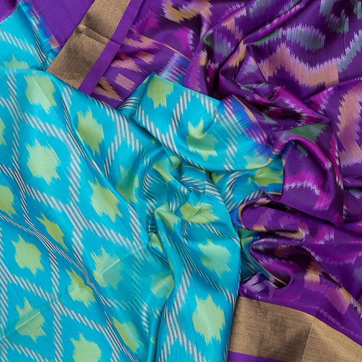 Hayagrivas Sky Blue Handloom Ikkat Soft Silk Saree KBE2150A1-12