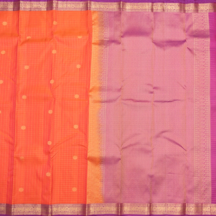 Hayagrivas Handloom Bright Orangish-Pink Kanjivaram Silk Saree with Purple Border KBF695G4-2