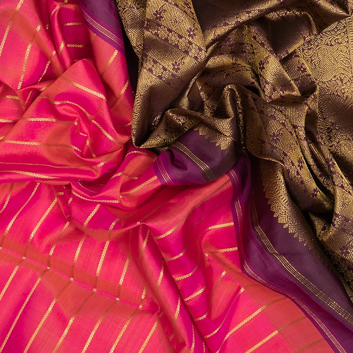 Hayagrivas Handloom Pink Kanjivaram Silk Saree with Burgundy Border KBF237E2-1