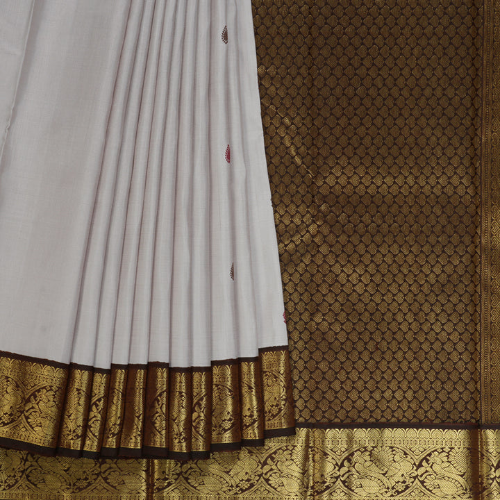 Hayagrivas Handloom Cream Kanjivaram Silk Saree with Chocolate Brown Border KBF151D13-4