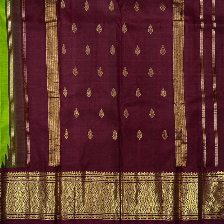 Hayagrivas Parrot Green Pure One-sided border Kanjivaram Silk Saree KBF513F2-1