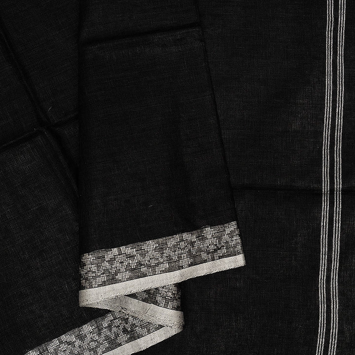 Hayagrivas Black Handloom Linen Saree KSBE147C7-3