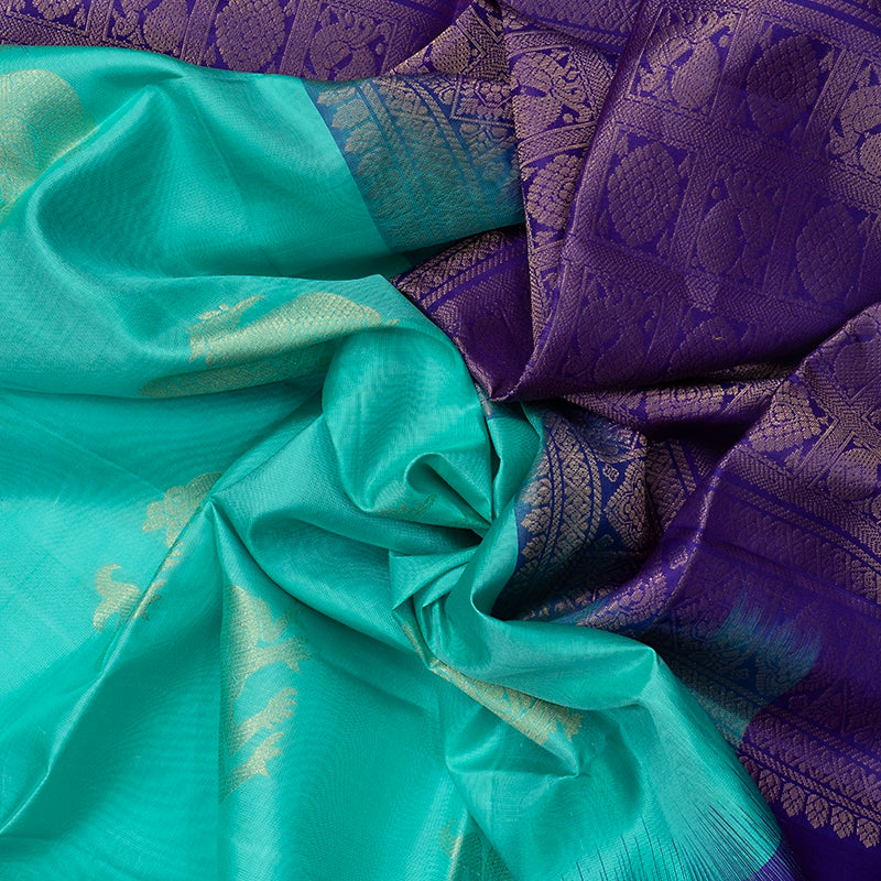 Hayagrivas Sea Green Handloom Soft Silk Saree KBF536G2-27