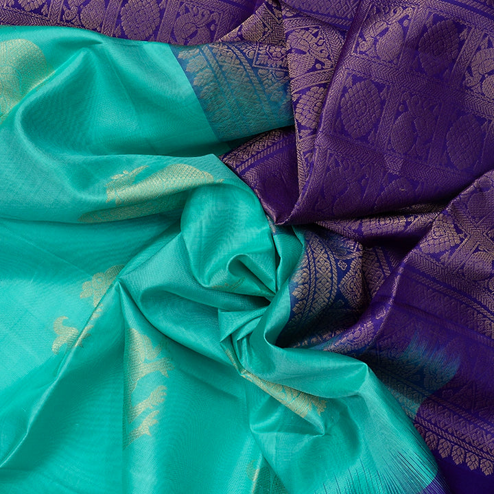 Hayagrivas Sea Green Handloom Soft Silk Saree KBF536G2-27